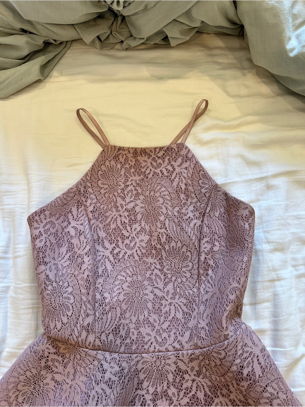 Lace Fit-and-Flare Mini Dress in Blush Pink - Picture 4 of 5
